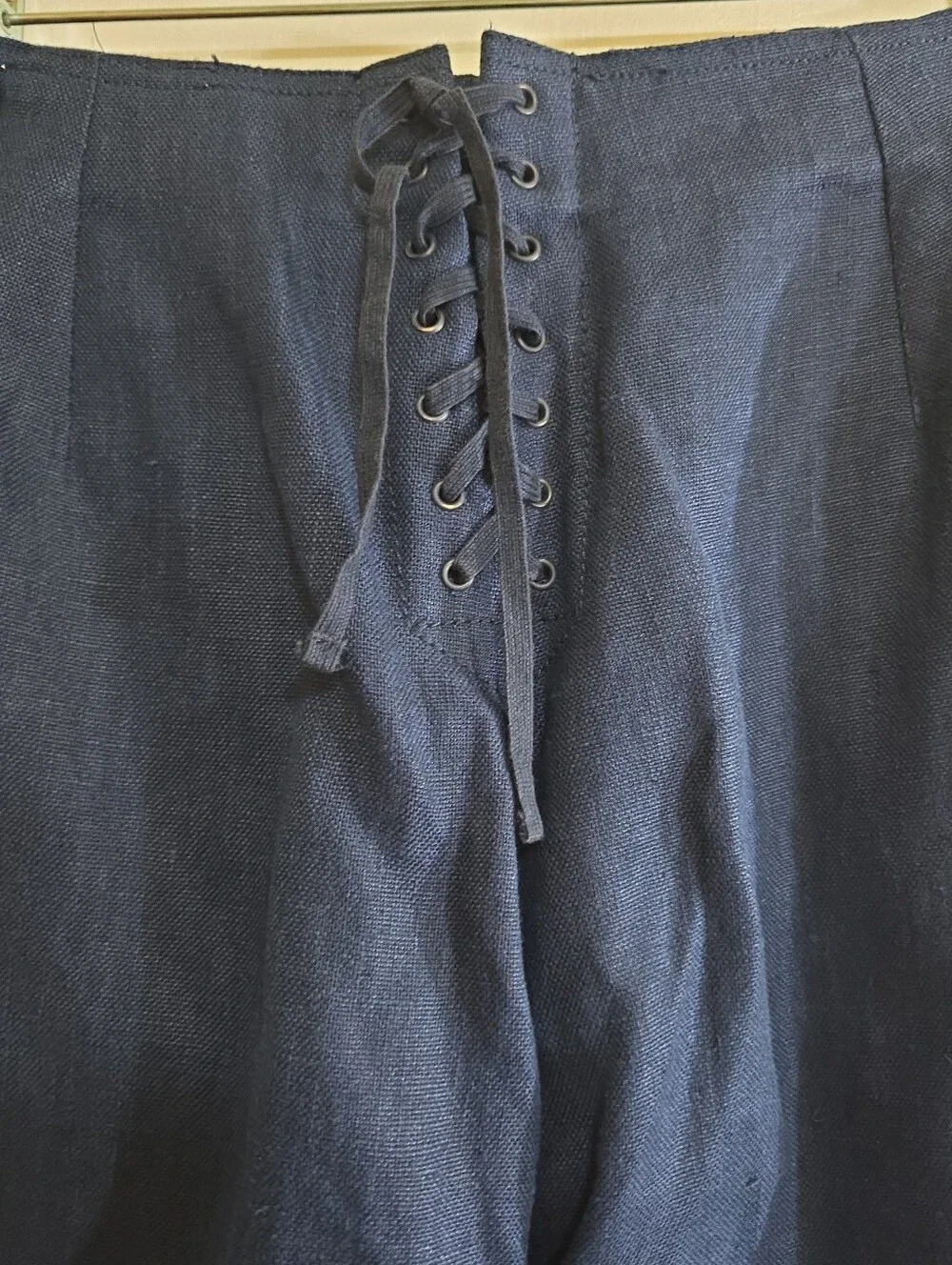 J. Crew Navy Linen Sailor Wide Leg Pants Cropped 6 Back Lace Detail Coastal Vaca